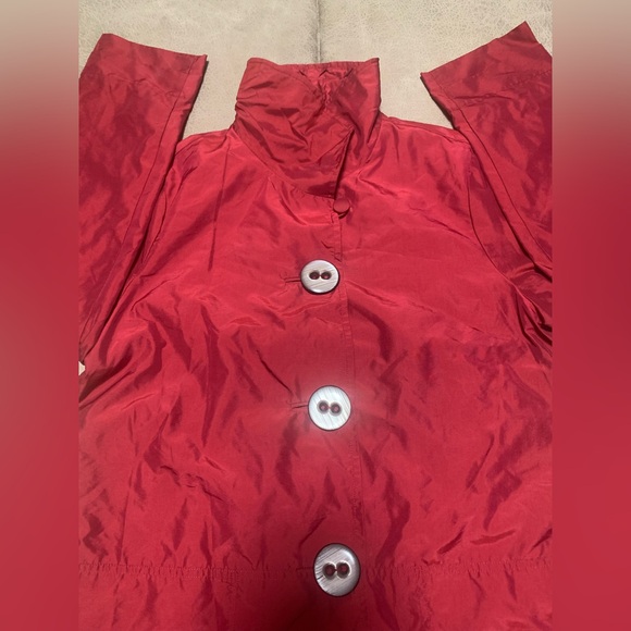 Dennis By Dennis Basso Womens Red Lightweight Ruffle Collar Trench Jacket Small - Picture 5 of 12